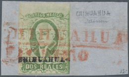 Mexiko: 1856, 2 R Emerald Green With Overprint CHIHUAHUA Single Franking Cancelled With Red Frame Po - Mexico