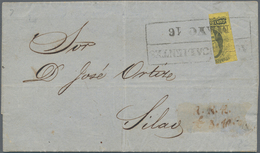 Mexiko: 1861 'Hidalgo' 4r. Black On Yellow Used BISECTED On Entire Letter From Aguascalientes To Sil - Mexique