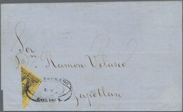 Mexiko: 1861 'Hidalgo' 4r. Black On Yellow Used Diagonally BISECTED On Folded Cover From Colima To Z - Mexico