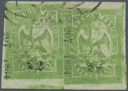 Mexiko: 1864, 4 Reales Eagle Horizontal Pair With No. 207-1864 Guadalajara And Sub-no. 22 For COLIMA - Mexique