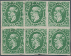 Mexiko: 1866, 50 C Green Plate III In Block Of Six, Position 31-33 And 41-43, Overprint 74-1866 From - Mexico