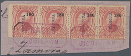 Mexiko: 1880, 100 C Violet Horizontel Stripe Of Four On Piece With Overprint 180 ZAMORA Tied By Viol - Mexique
