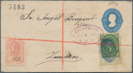 Mexiko: 1884, 25 C Blue Postal Stationery Envelope-frontside With Additional Franking 10 C Green Hid - Mexico