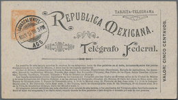 Mexiko - Ganzsachen: 1897, 5 C (+ 1 C) Orange Telegram Form Card, Used With Cds AGUASCALIENTES, 13 M - Mexiko