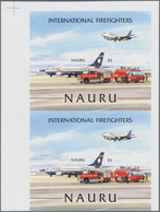 Nauru: 2002, International Firefighters Vertical Pair Of IMPERFORATE Miniature Sheets With Wide Marg - Nauru
