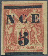 Neukaledonien: 1882, 5 Centimes At 40 Cent. Brick Red/seam, Superb Mint, Hinged, Signed Brun Et. Al. - Lettres & Documents