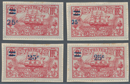 Neukaledonien: 1924, Revaluation Overprints, 25c. On 2fr. Carmine, Four Different Essays Of Overprin - Storia Postale