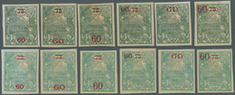 Neukaledonien: 1924, Revaluation Overprints, 60c. On 75c., Group Of Twelve Imperforate Proofs On Ung - Brieven En Documenten