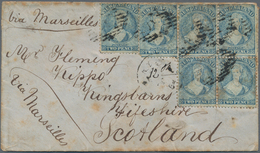 Neuseeland: 1864, 2 D Püale Blue In Block Of Four With Two Singles Covering The 10 D Rate For This L - Altri & Non Classificati