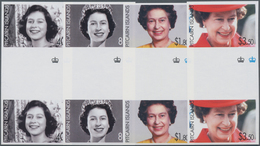 Pitcairn: 2006, 80th Birthday Of QEII Complete Set Of Four In Vertical IMPERFORATE Gutter Pairs, Min - Islas De Pitcairn