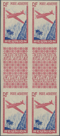 Reunion: 1938, Airmails 9.65fr. Carmine/ultramarine, Imperforate Gutter Block Of Four Without Value, - Storia Postale