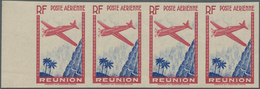 Reunion: 1938, Airmails 9.65fr. Carmine/ultramarine, Imperforate Horizontal Strip Of Four Without Va - Lettres & Documents