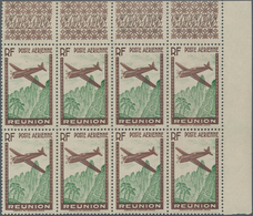 Reunion: 1938, Airmail 12.65fr. Brown/yellow Green Without Value, Marginal Block Of Eight From The U - Briefe U. Dokumente