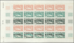 St. Pierre Und Miquelon: 1972. Complete Set FISH (4 Values) In 4 Color Proof Sheets Of 25 Showing Va - Other & Unclassified