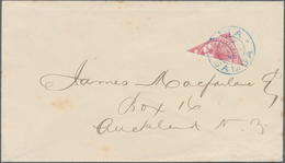 Samoa: 1895, 1s. Rose-carmine Diagonally Bisected On Cover From "APIA 19 MY 95" To Auckland With Arr - Samoa