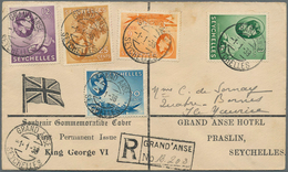 Seychellen: 1938 KGV. Five Values (3c. To 25c.) On Registered First Day Cover To Quatre Bornes At Ma - Seychellen (...-1976)