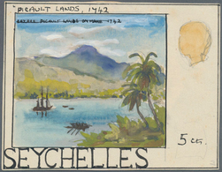 Seychellen: 1965, ARTWORK, 5 C. "PICAULT LANDS - 1742" (ship At Anchor Scene As SG 262) ORIGINAL ART - Seychelles (...-1976)