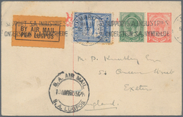 Südafrika: 1925 (18.3.), KGV Stat. Postcard 1d. Red Uprated With KGV ½d. Green And Airmail Stamp 3d. - Sonstige & Ohne Zuordnung