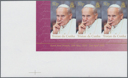 Tristan Da Cunha: 2005, Death Of Pope John Paul II. 50p. IMPERFORATE Horizontal Strip Of Three From - Tristan Da Cunha
