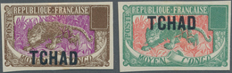 Tschad: 1922, "TCHAD" Overprints, Design "Panther", Two Imperforate Proofs In Colours "brown/violet" - Tchad (1960-...)
