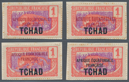 Tschad: 1924, AEF Overprints, 1c. Rose/violet "Panther", Four Different Essays Of Overprint In Red ( - Tchad (1960-...)