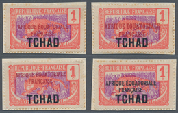 Tschad: 1924, AEF Overprints, 1c. Rose/violet "Panther", Four Different Essays Of Overprint In Red ( - Tsjaad (1960-...)