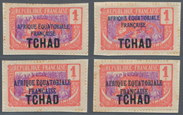 Tschad: 1924, AEF Overprints, 1c. Rose/violet "Panther", Four Different Essays Of Overprint In Blue - Tchad (1960-...)