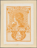 Uruguay: 1909/1910, Unadopted "Liberty" Design, Lithographed Essay 5c. Orange On Coated Paper, Size - Uruguay