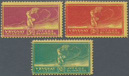 Uruguay: 1924 'Winner Of The Olypic Football Tournement' Complete Set Of Three On YELLOW PAPER, Moun - Uruguay