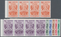 Venezuela: 1951, Coat Of Arms ‚TACHIRA‘ Normal Stamps Complete Set Of Seven In Horizontal Strips Of - Venezuela