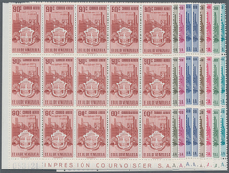 Venezuela: 1951, Coat Of Arms 'CARABOBO‘ Airmail Stamps Complete Set Of Nine In Blocks Of 15 From Lo - Venezuela