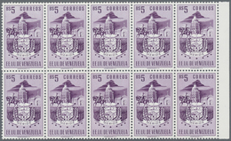 Venezuela: 1953, Coat Of Arms 'MERIDA‘ Normal Stamps Complete Set Of Seven In Blocks Of Ten From Lef - Venezuela