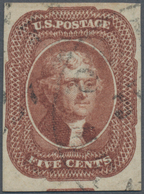 Vereinigte Staaten Von Amerika: 5c Jefferson 1863 (Scott 12), Very Wide Margin At Bottom With Tiny P - Altri & Non Classificati