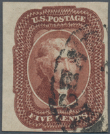 Vereinigte Staaten Von Amerika: 5c Jefferson 1863 (Scott 12), Huge Margin At Left, Full Other Sides, - Andere & Zonder Classificatie