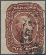 Vereinigte Staaten Von Amerika: 5c Jefferson 1863 (Scott 12), Huge Margin At Left, Full Other Sides, - Sonstige & Ohne Zuordnung