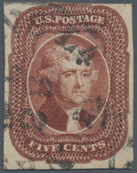 Vereinigte Staaten Von Amerika: 5c Jefferson 1863 (Scott 12), Three Full To Large Margins, Just Into - Other & Unclassified