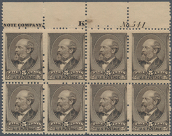 Vereinigte Staaten Von Amerika: 5c Garfield Yellow Brown 1882 Issue, Top Block Of Eight With Plate N - Sonstige & Ohne Zuordnung