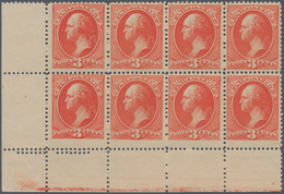 Vereinigte Staaten Von Amerika: 3c Vermilion 1887 (Scott 214), Never Hinged Bottom Left Corner Block - Sonstige & Ohne Zuordnung
