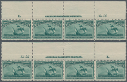 Vereinigte Staaten Von Amerika: 3c Columbus Issue (Scott No. 232), Four Top Plate No., Imprint And L - Sonstige & Ohne Zuordnung