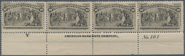 Vereinigte Staaten Von Amerika: 10c Columbus Issue (Scott No. 237), Never Hinged Bottom Plate No. 10 - Other & Unclassified