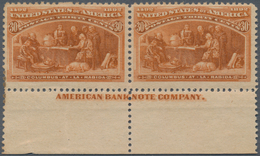 Vereinigte Staaten Von Amerika: 30c Columbus Issue (Scott No. 239), Never Hinged Bottom Imprint Pair - Sonstige & Ohne Zuordnung