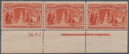 Vereinigte Staaten Von Amerika: $1.00 Columbus Issue (Scott No. 241), Never Hinged Bottom Plate No. - Sonstige & Ohne Zuordnung