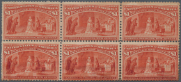 Vereinigte Staaten Von Amerika: $1.00 Columbus Issue (Scott No. 241), Horizontal Block Of Six, Heavi - Sonstige & Ohne Zuordnung