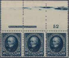 Vereinigte Staaten Von Amerika: 15c 1895 Watermarked (Scott 274), Never Hinged Full Top Plate No. 52 - Sonstige & Ohne Zuordnung