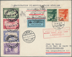 Flugpost Übersee: 1935, SABENA First Flight Brussels-Leopoldville-Brussels, Combination Franking Aus - Autres & Non Classés