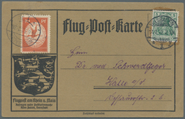 Zeppelinpost Deutschland: 1912, Flugpost Rhein-Main, Karte Mit 10 Pfg. (Nr. I) Und 5 Pfg Germania Mi - Poste Aérienne & Zeppelin