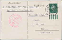 Zeppelinpost Deutschland: Great 'Schweizfahrt' Zeppelin PPC Of Gustav Eyb Dropped Over Duesseldorf O - Poste Aérienne & Zeppelin