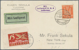 Zeppelinpost Europa: 1924. Swiss-franked Card Flown Aboard The Graf Zeppelin Airship. A Bit Worn. - Autres - Europe