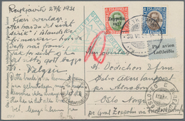 Zeppelinpost Europa: 1931, ISLANDFAHRT/ISLAND: Ppc Sent Registered From REYKJAVIK Franked With 30 Au - Autres - Europe
