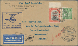 Zeppelinpost Europa: 1933. Scarce Malta Treaty Cover Flown On The Graf Zeppelin's 1933 3. Südamerika - Andere-Europa